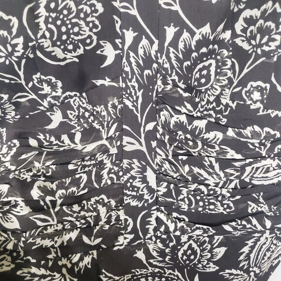 Women's Ann Taylor Brown Chiffon Floral Ruched Business Casual Attire Size 02 - Picture 5 of 11